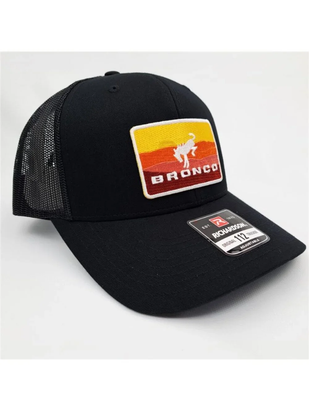 Retro Bronco Sunset Embroidered Patch Trucker Hat Richardson 112 Snapback Cap